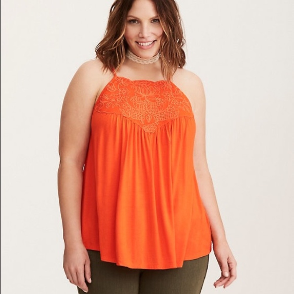 Torrid embroidered high neck cami orange 3